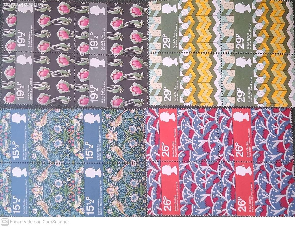 Sellos: Gran Breta&ntilde;a. 1052/55 Los textiles brit&aacute;nicos. 1982. Sellos nuevos y numeraci&oacute;n Yvert.