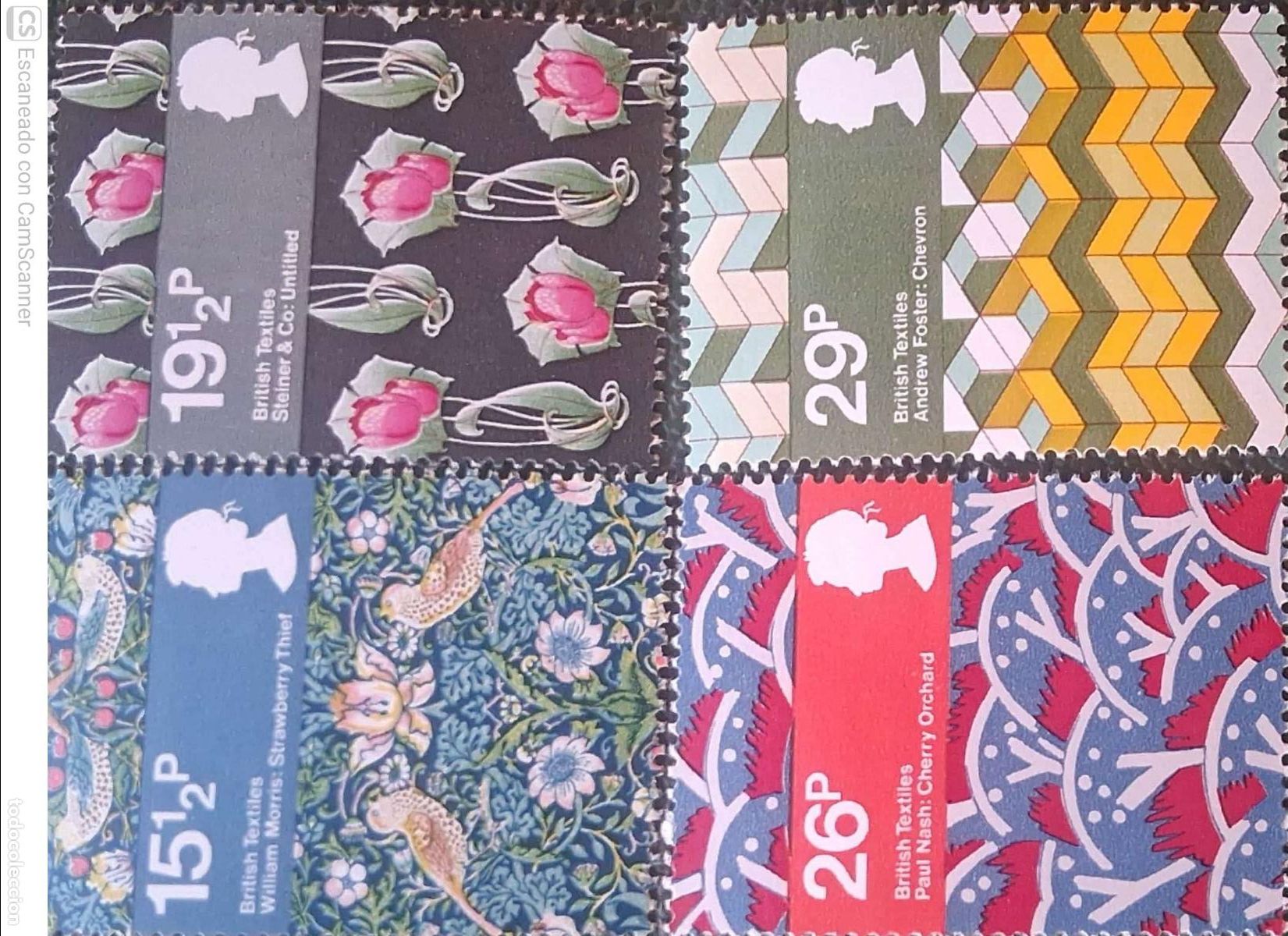 Sellos: Gran Breta&ntilde;a. 1052/55 Los textiles brit&aacute;nicos. 1982. Sellos nuevos y numeraci&oacute;n Yvert.