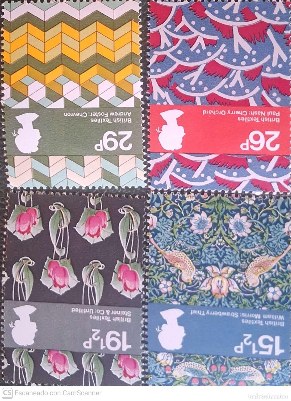 Sellos: Gran Breta&ntilde;a. 1052/55 Los textiles brit&aacute;nicos. 1982. Sellos nuevos y numeraci&oacute;n Yvert.