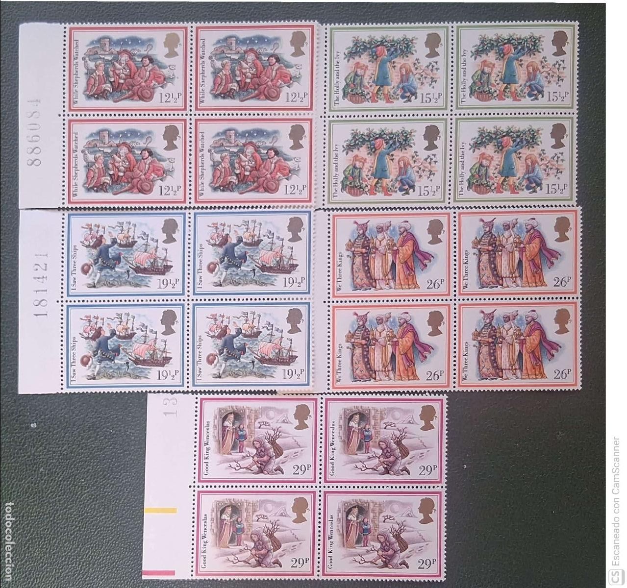 Sellos: Gran Breta&ntilde;a. 1062/66 Navidad: Ilustraciones de cantos de Navidad, en bloque de cuatro. 1982. Sell