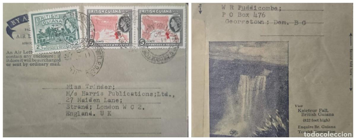 Sellos: O) 1954 circa, BRITISH GUIANA, QUEEN ELIZABETH II, BRITISH GUIANA, BOTANICAL GARDENS, MAP, AIR LETT
