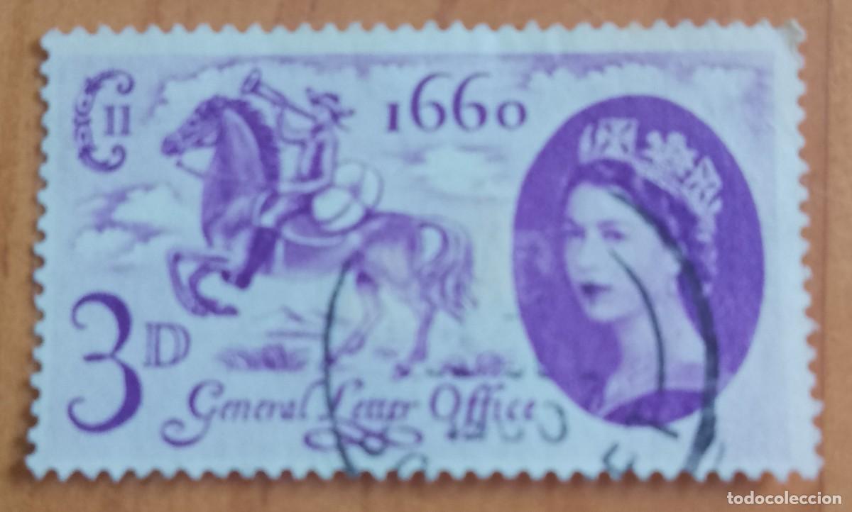 Sellos: GRAN BRETA&Ntilde;A - V/F 3 D - A&Ntilde;O 1960 - OFICINA GENERAL DE CORREOS, 1660 - JINETE A CABALLO Y REINA