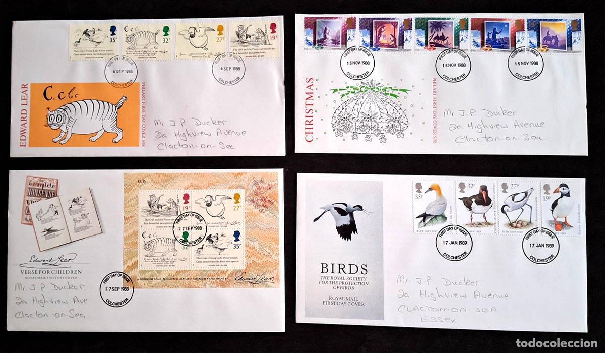 Sellos: 1988 y 1989, 4 sobres de Primer D&iacute;a Gran Breta&ntilde;a con sellos nuevos MNH **
