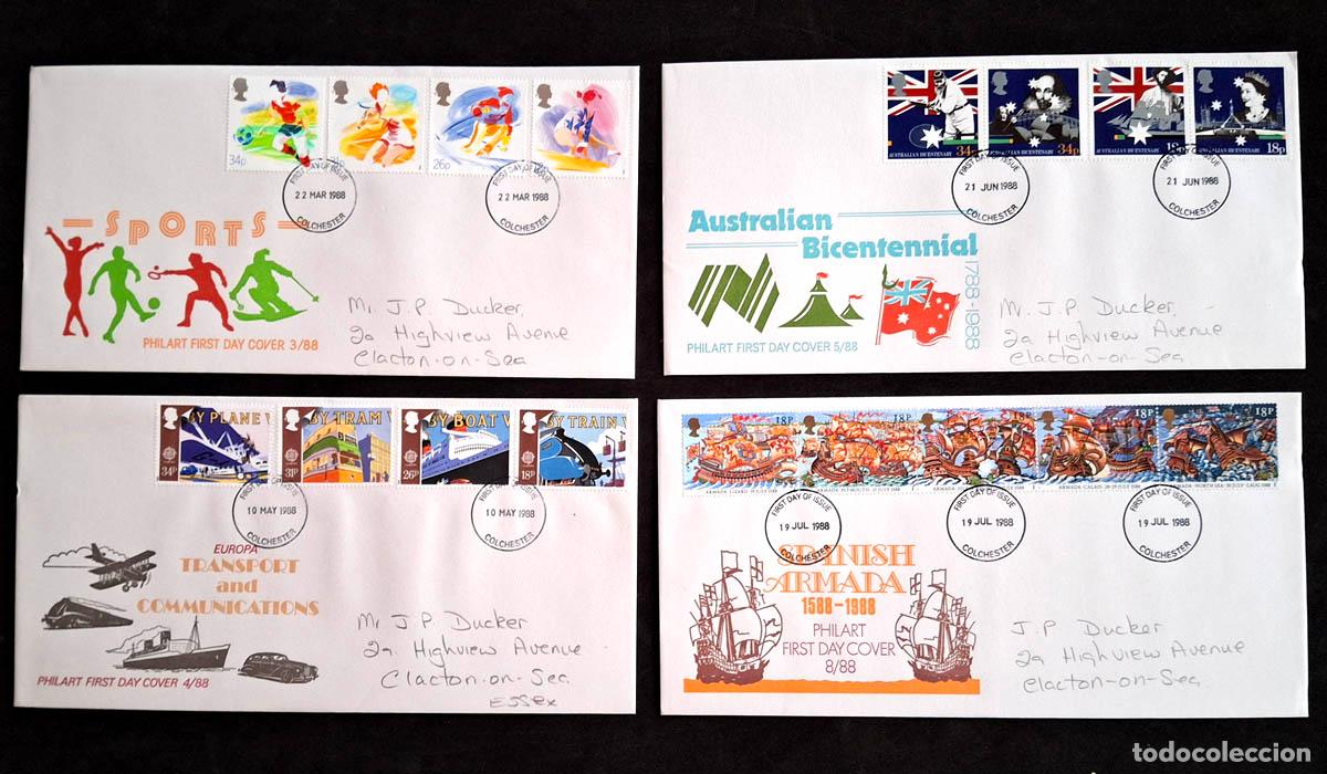 Sellos: 1988, 4 sobres de Primer D&iacute;a Gran Breta&ntilde;a con sellos nuevos MNH **