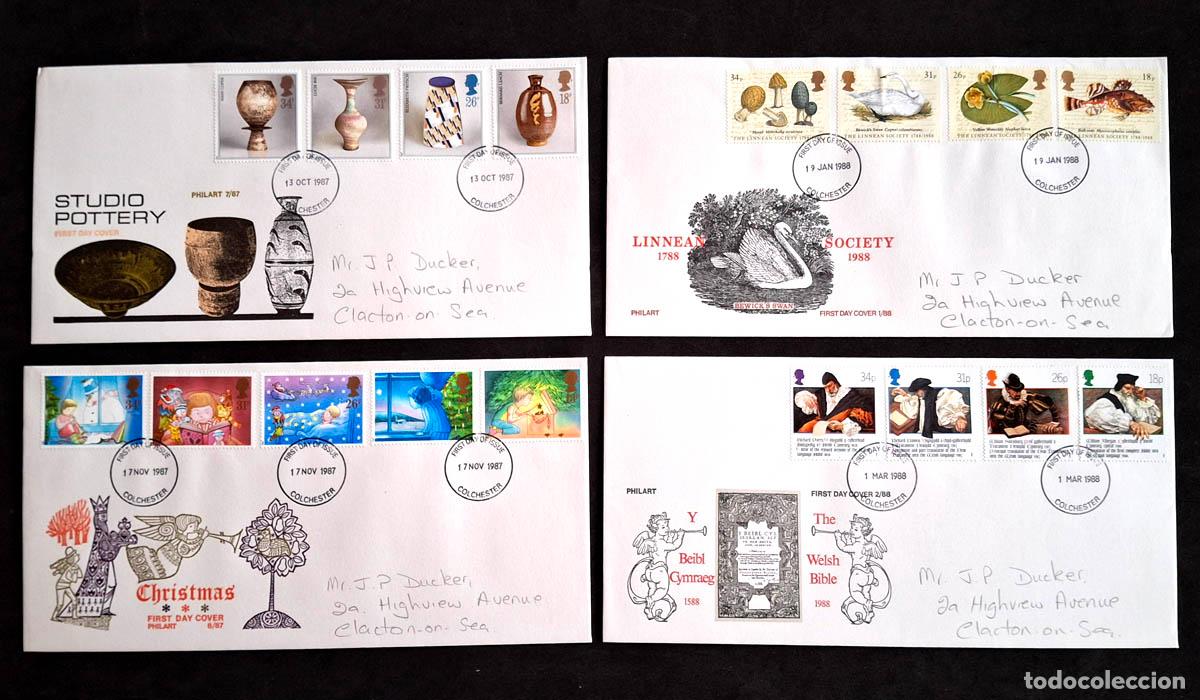 Sellos: 1987 y 1988, 4 sobres de Primer D&iacute;a Gran Breta&ntilde;a con sellos nuevos MNH **