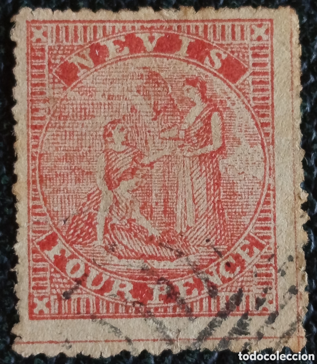 Sellos: Nevis 1861 4 peniques rojo - Alegor&iacute;a (Michel 5)