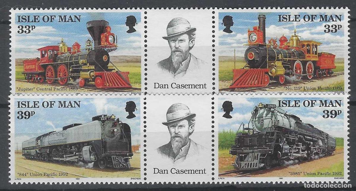 Sellos: ISLA DE MAN 1992 - CONSTRUCCI&Oacute;N DEL PRIMER TREN TRANSAMERICANO, S.COMPLETA - MNH**