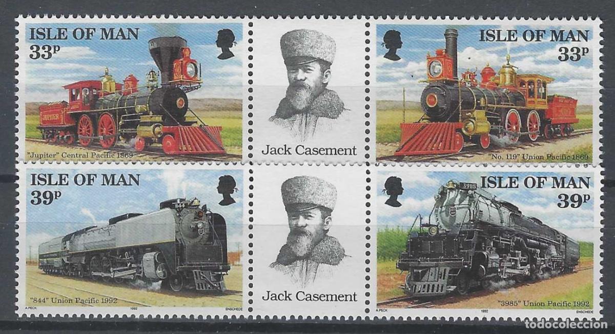 Sellos: ISLA DE MAN 1992 - CONSTRUCCI&Oacute;N DEL PRIMER TREN TRANSAMERICANO, S.COMPLETA - MNH**