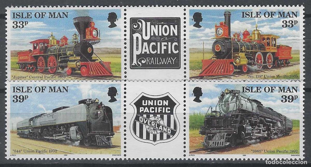Sellos: ISLA DE MAN 1992 - CONSTRUCCI&Oacute;N DEL PRIMER TREN TRANSAMERICANO, S.COMPLETA - MNH**