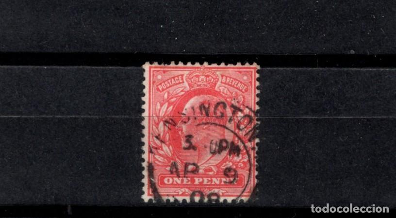 Sellos: Sello usado. Rey Eduardo VII. Sello de 1 penique. Matasellos de Lymington. 1902 enero. Yvert 107.