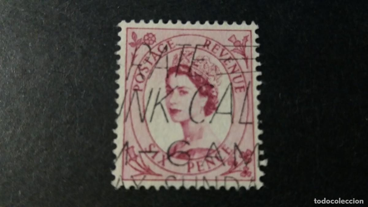 Sellos: Sello usado. Reina Isabel II. Sello de six pence. Enero 1954. Yvert 270.