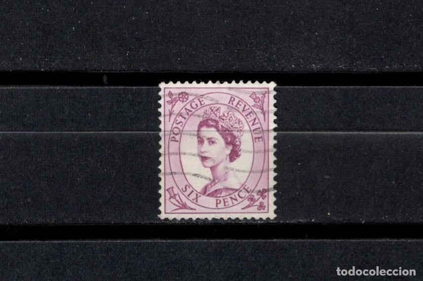 Sellos: Sello usado. Reina Isabel II. Sello de six pence. Enero 1954. Yvert 270.