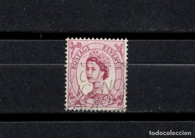 Sellos: Sello usado. Reina Isabel II. Sello de six pence. Enero 1954. Yvert 270.