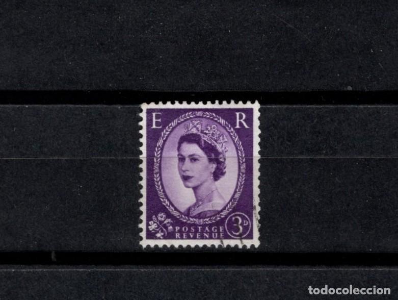 Sellos: Sello usado. Reina Isabel II. Sello 3 peniques. 1954. Yvert 267.