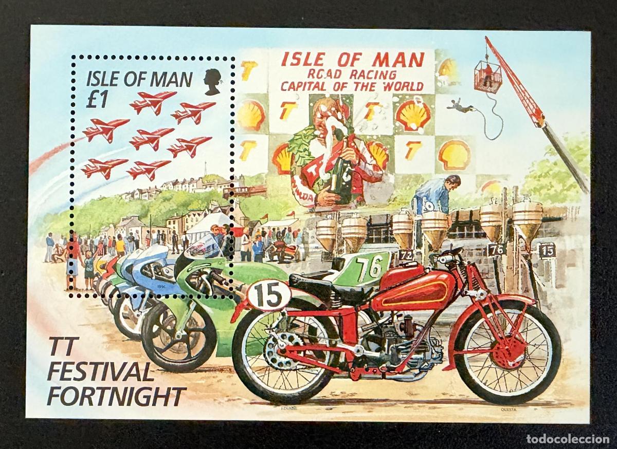 Sellos: Isla de Man 1996 Mi. Bl. 26 emisi&oacute;n conjunta TT moto carrera racing