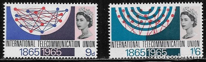 Sellos: GRAN BRETA&Ntilde;A 1965, Ivert 419/20 - CENTENARIO DE LA UNI&Oacute;N INTERNACIONAL DE COMUNICACIONES. MNH.