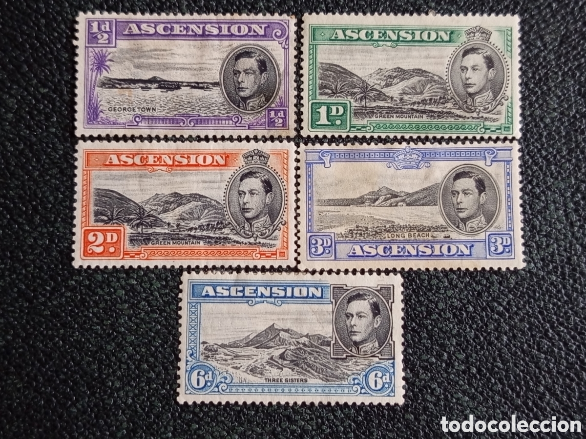 Sellos: Isla Ascensi&oacute;n 1938 Rey Jorge VI Vistas Lote de 5 Sellos - SG #38-40, 42, 43 MH