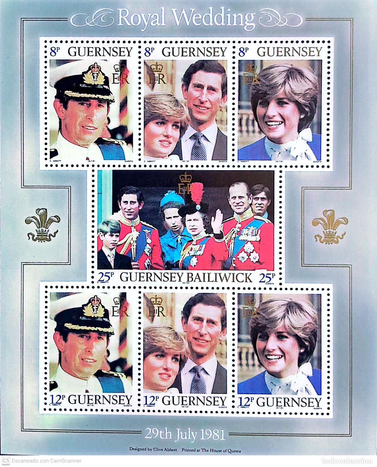 Sellos: Guernesey. HB 3 Matrimonio Real: Carlos y Diana Spencer. 1981. Sellos nuevos y numeraci&oacute;n Yvert