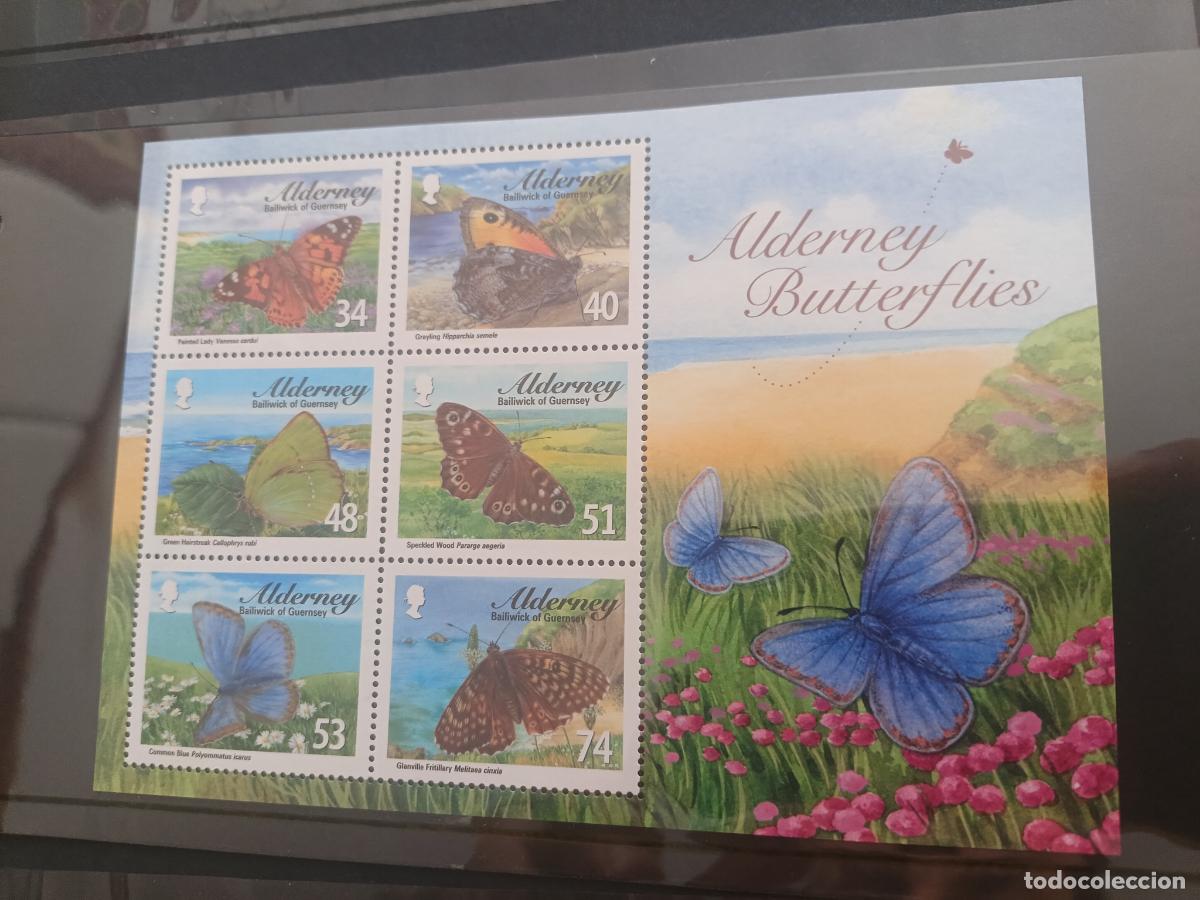 Sellos: Alderney, Islas del Canal. Serie nueva de sellos de mariposas en Hoja Bloque