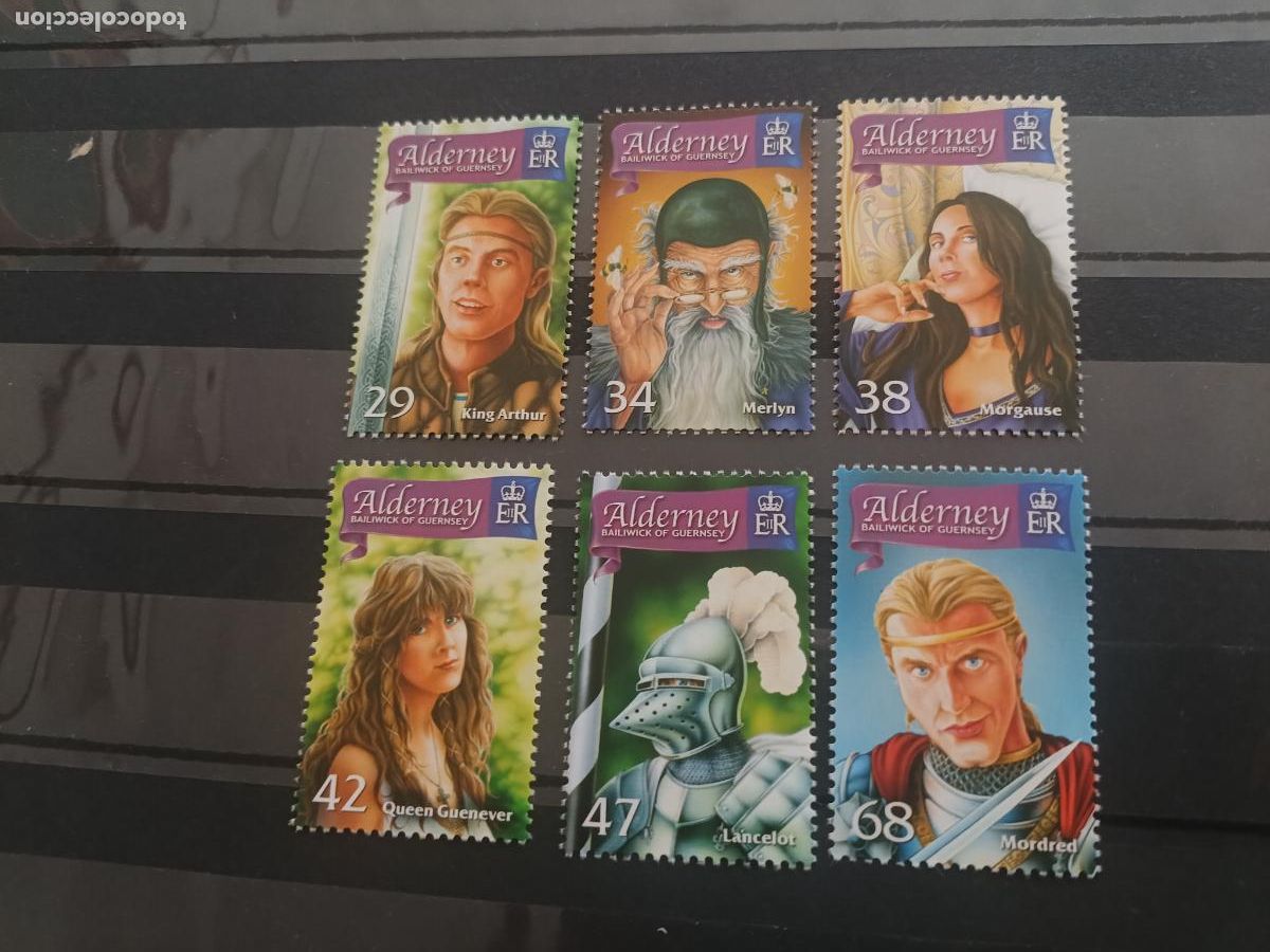 Sellos: Aldeney, Reino Unido. 6 sellos nuevos. Leyenda del Rey Arturo