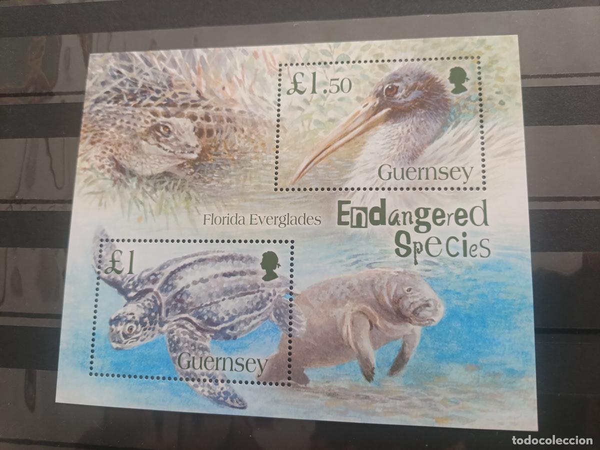 Sellos: Guernsey, Reino Unido. Hojita nueva de fauna, especies amenazadas