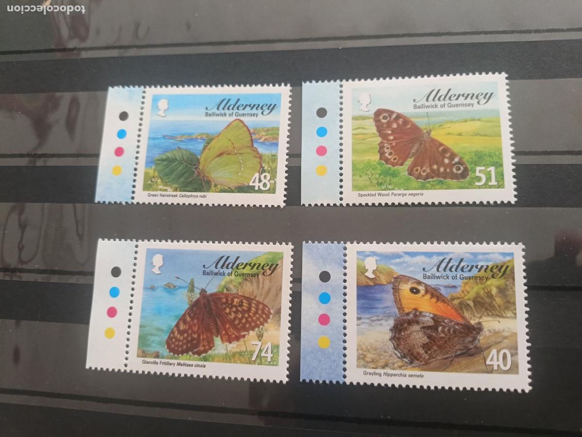 Sellos: Alderney, Reino Unido. 4 sellos nuevos. Mariposas