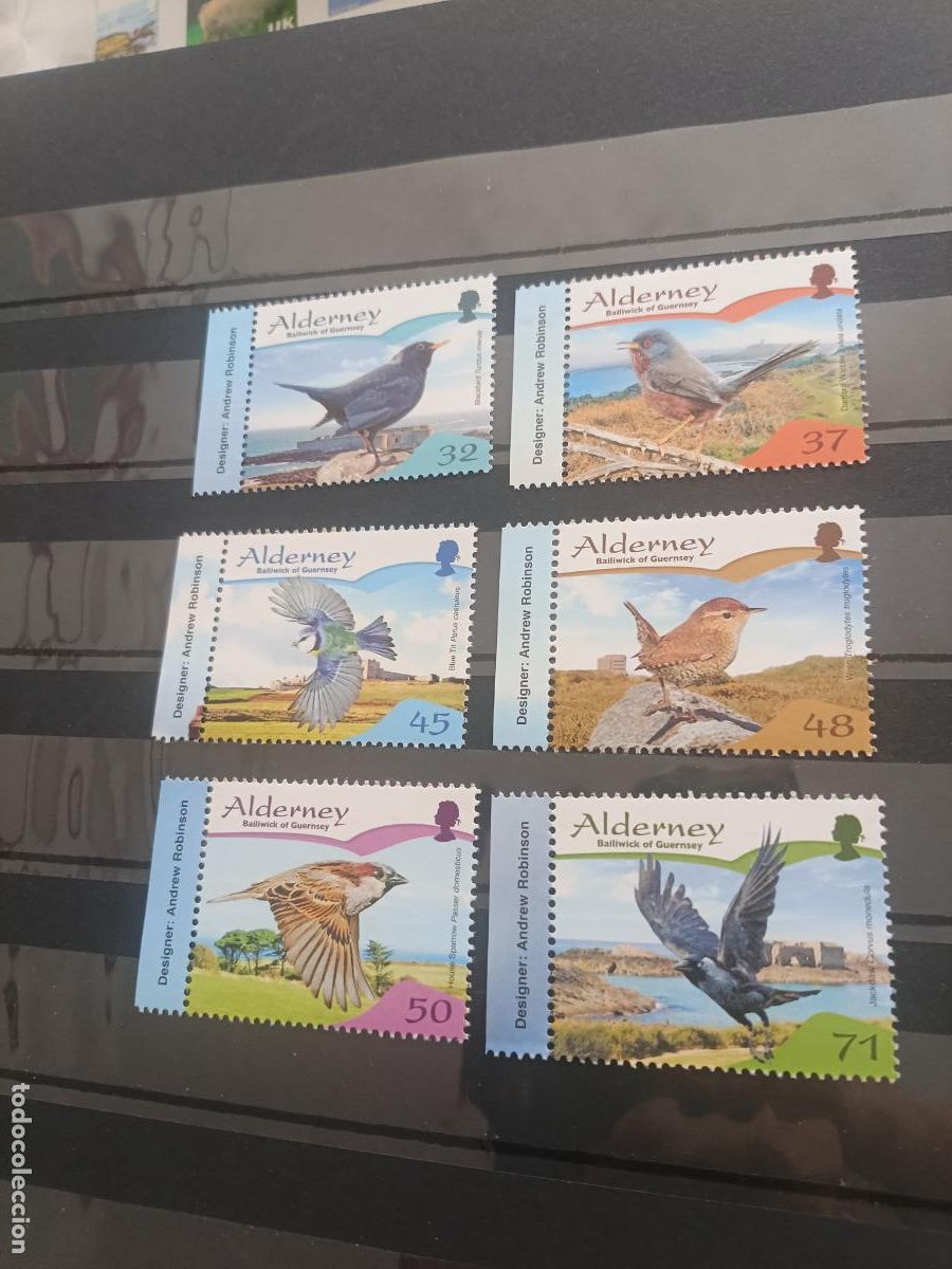 Sellos: Alderney. P&aacute;jaros, aves. 6 sellos nuevos