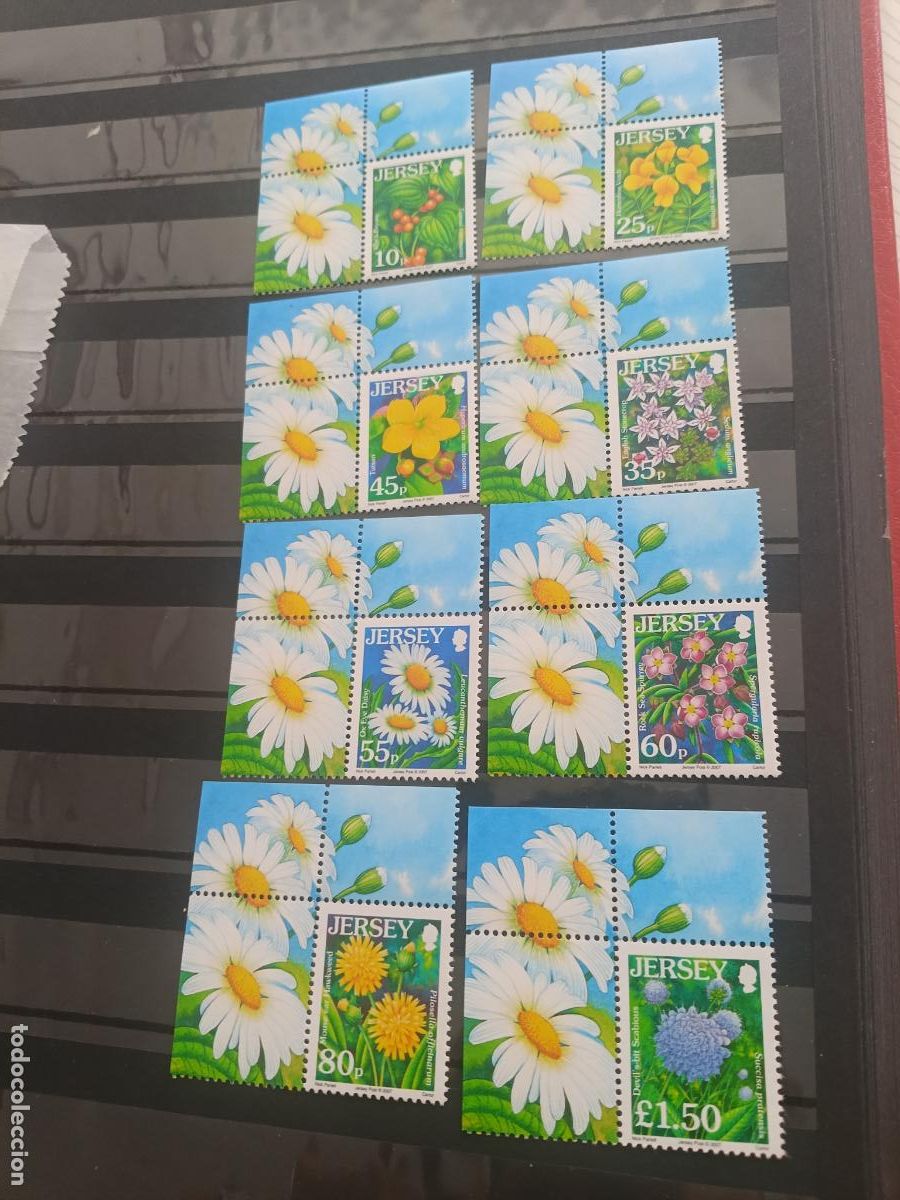 Sellos: Jersey. Flores. 8 sellos nuevos