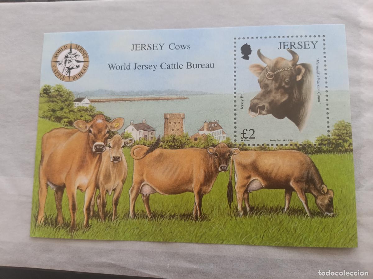 Sellos: Jersey. Hojita bloque nueva. Vacas, cows