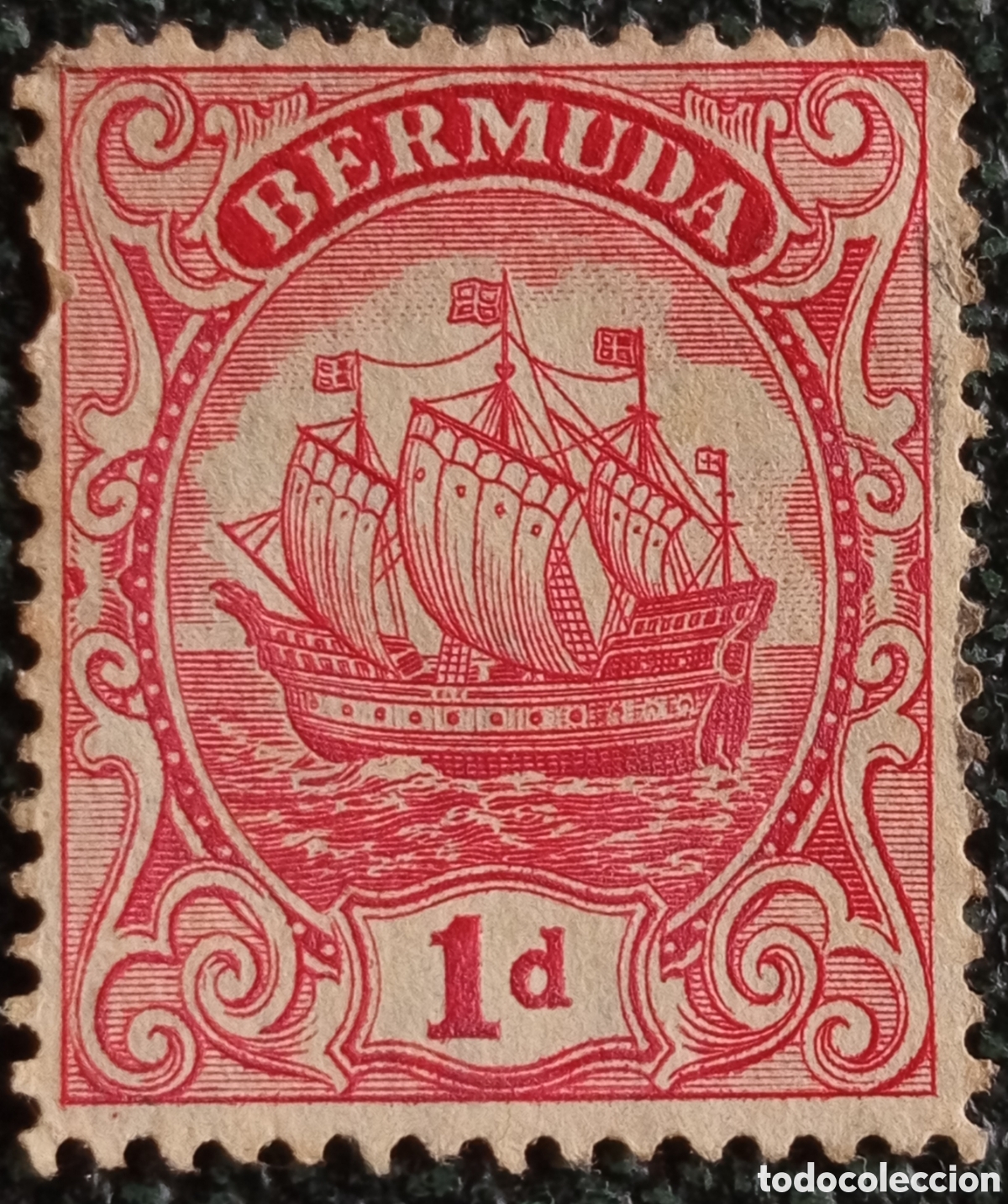 Sellos: Bermudas 1910 Carabela Sea Venture 1d Rojo Tipografiado MNH - SG #46