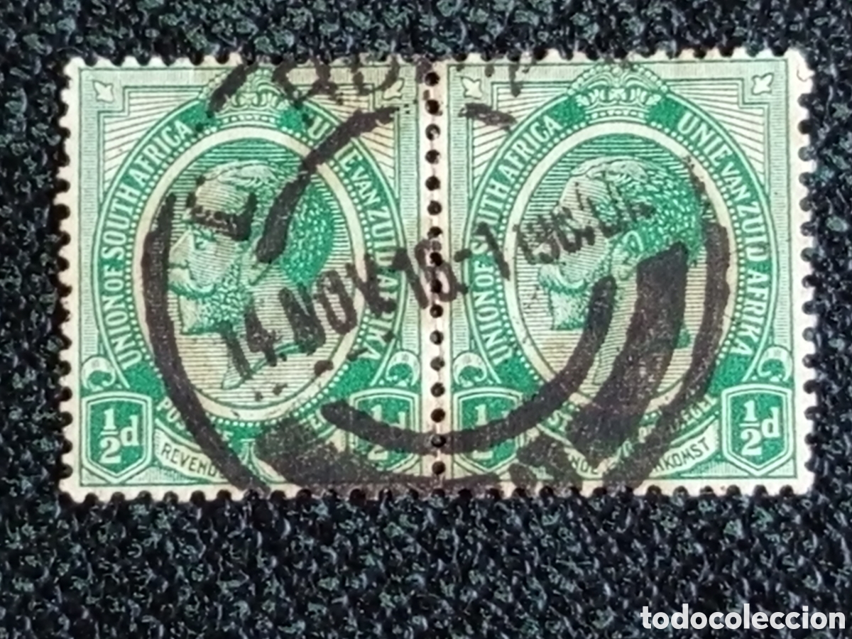 Sellos: Sud&aacute;frica 1913 Rey Jorge V &frac12;d Verde Pareja Usada Biling&uuml;e SG 3 Scott 3