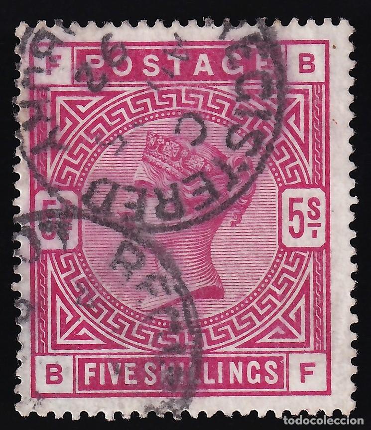 Sellos: Gran Breta&ntilde;a, 1867-82 Y&T. 43a, 5 s. rosa, [Filigrana Ancla / papel blanco / Cat. 2250&euro;]