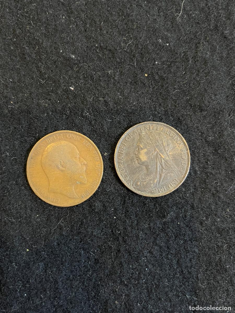 Francobolli: Lote de 2 monedas One Penny Reino Unido 1895 y 1906 &ndash; Reina Victoria y Eduardo VII &ndash; Gran Breta&ntilde;a &ndash;