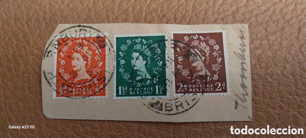 Stamps: Fragmento Gran Breta&ntilde;a 1952 Serie Wilding Isabel II - Cat. Michel 257 / 260Y