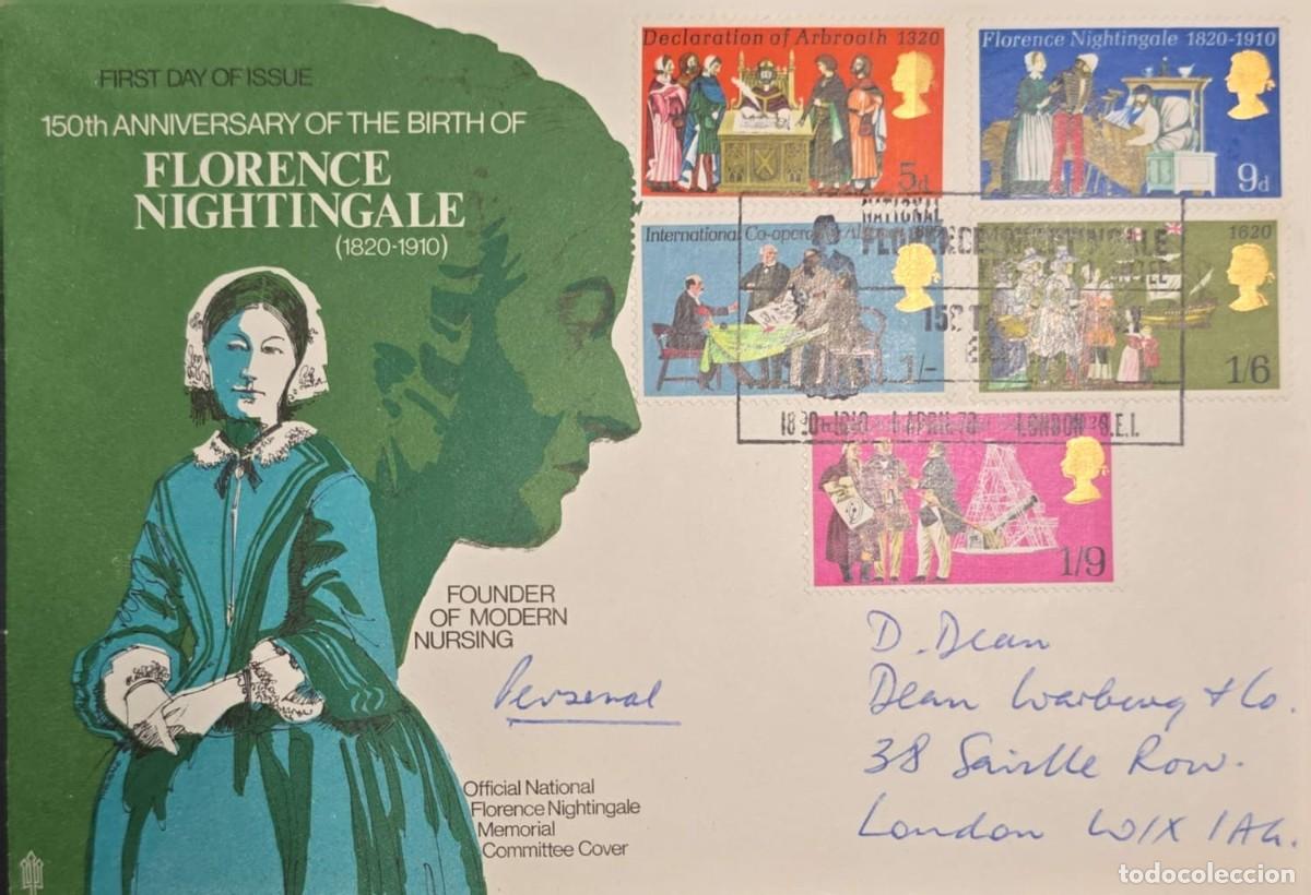 Stamps: O) 1970 GREAT BRITAIN, FLORENCE NIGHTINGALE, OFFICIAL NATIONAL FLORENCE NIGHTINGALE MEMORIAL COMMIT