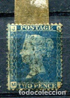 Selos: Yvert 27 de Inglaterra. Dos pence. Matasellado