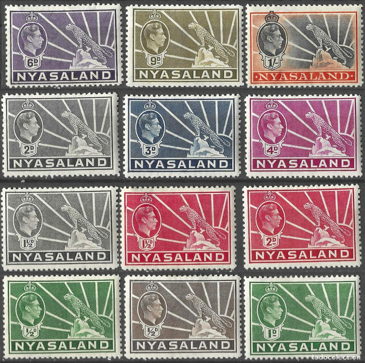 Sellos: NYASALAND/1938-44/MH/SC#54, 54A, 55A, 56A, 57A, 56-62/ REY JORGE VI Y LEOPARDO / KGVI / SET PARCIAL