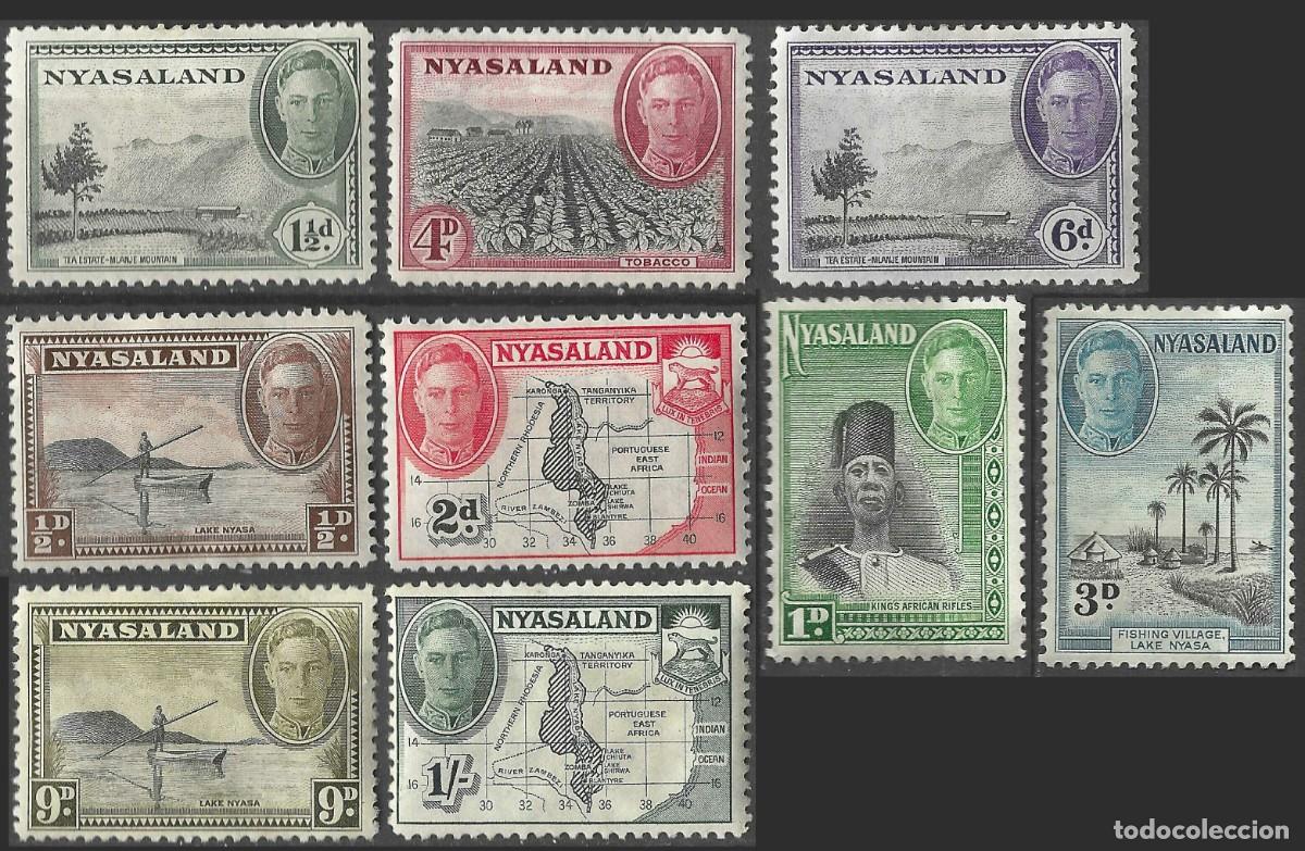 Sellos: NYASALAND/1945/MH/SC#68-76/ REY JORGE VI / KGVI / PAISAJES/ CULTURA/ SET PARCIAL