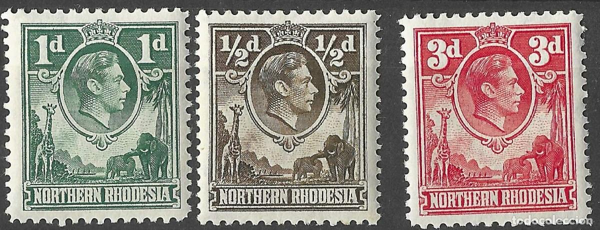 Sellos: NORTHERN RHODESIA/1938-52/MH/SC#26, 28, 35/ REY JORGE VI / KGVI / 3v/21v