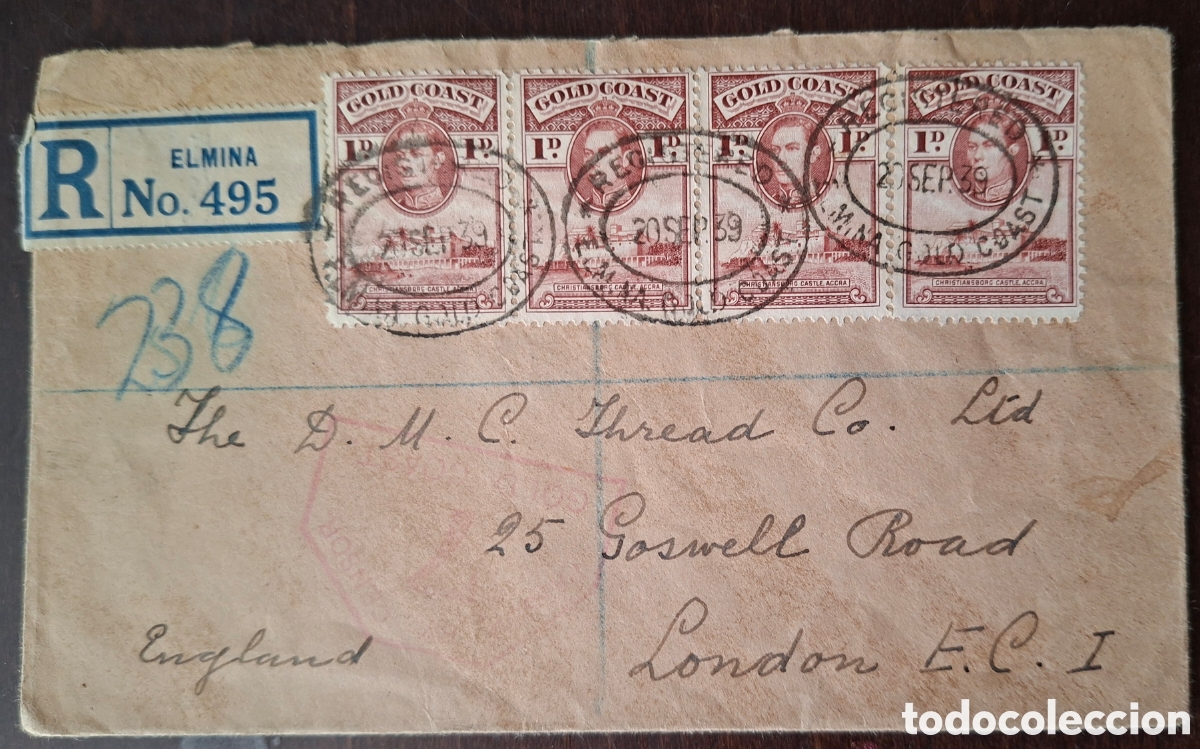 Francobolli: Carta enviada desde Gold Coast a londres inglaterra 1939 con censored