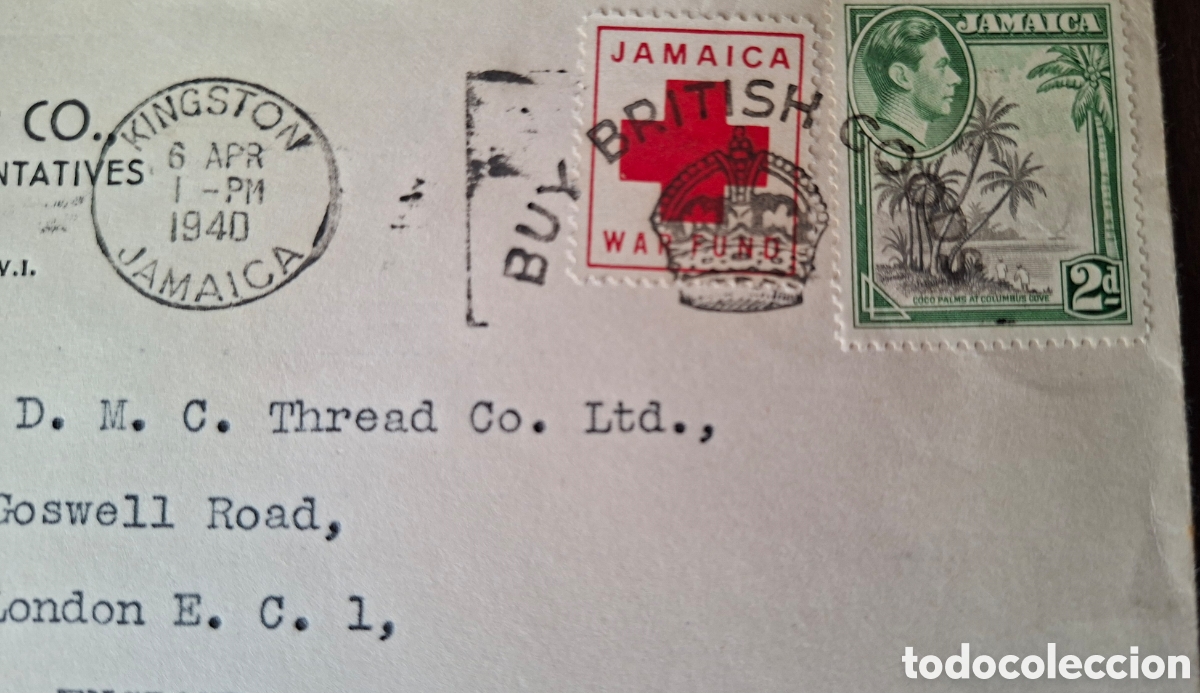 Sellos: Carta enviada desde Jamaica a London inglaterra sello War Fund 1940