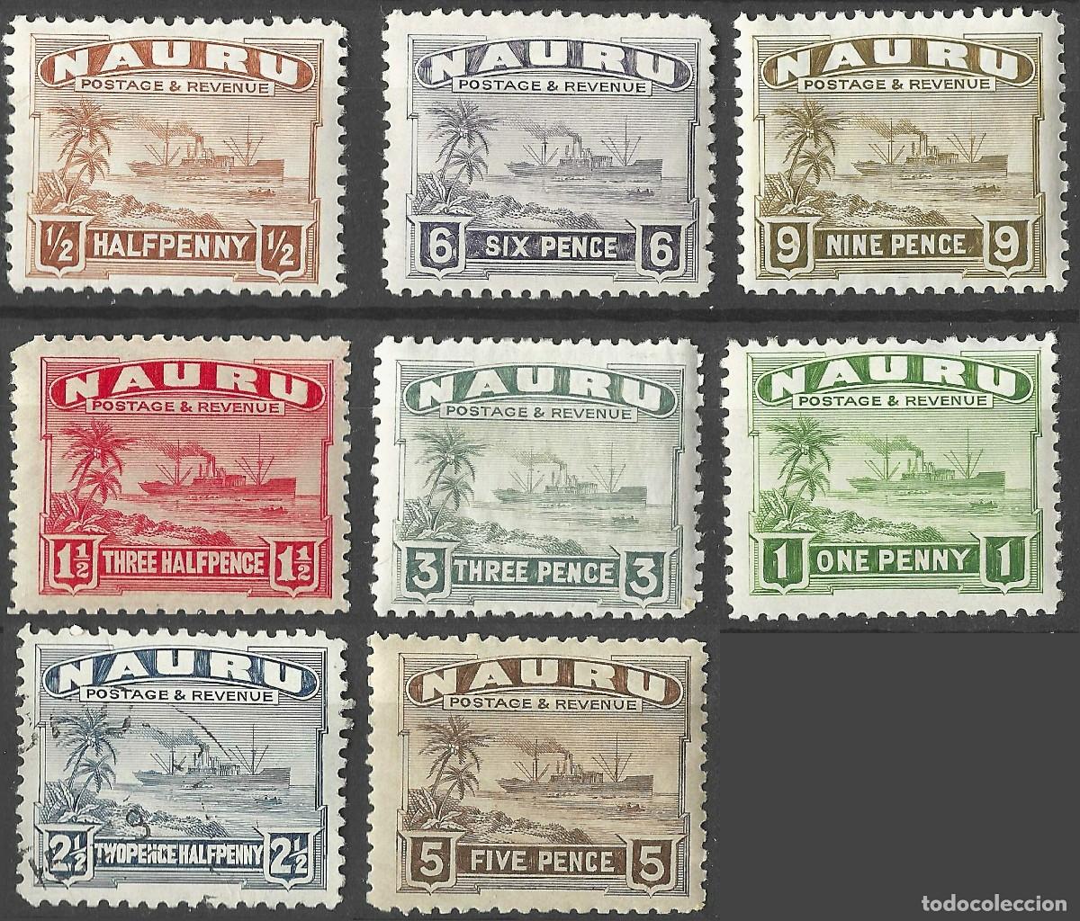 Sellos: NAURU/1924-48/MH/SC#17, 18a-19a, 21a-22a, 24-6/ PALMERAS / BARCO CARGUERO / 2 1/2p USED/ 8v/14v