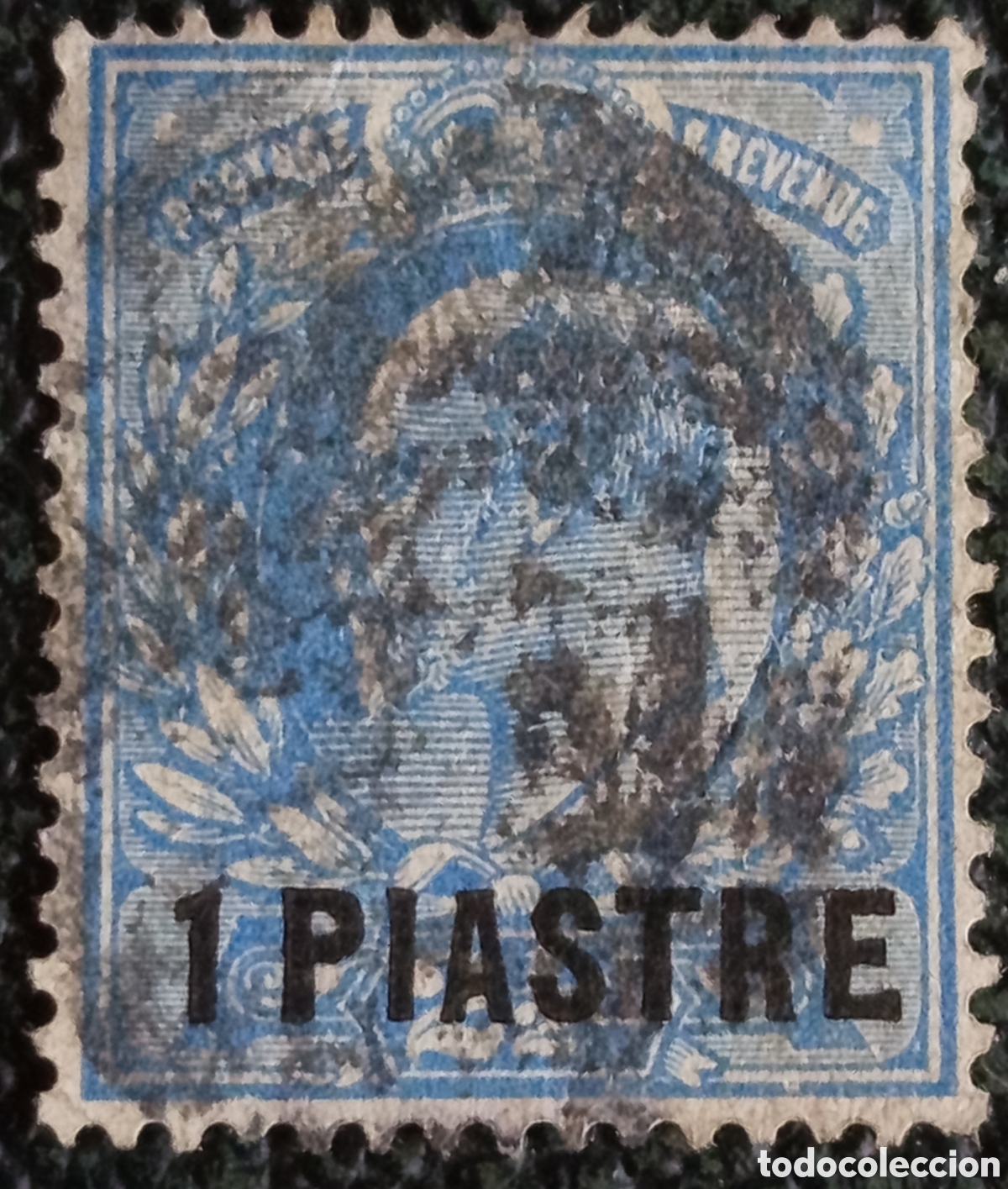 Sellos: Sello Levante Brit&aacute;nico 1905 Rey Eduardo VII 1 Piastre Azul Usado Cat SG27