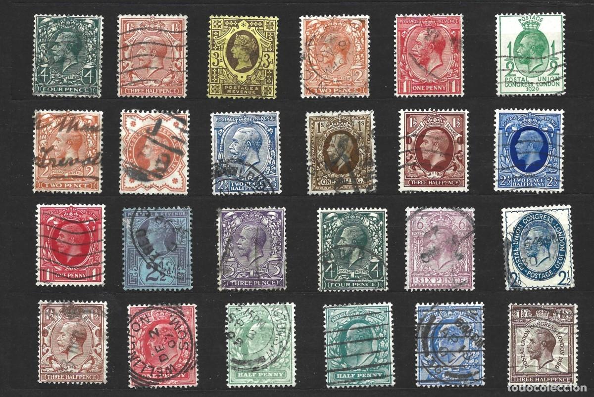 Sellos: GRAN BRETA&Ntilde;A - LOTE 24 SELLOS ANTIGUOS DESDE 1907 - 1929 - USADOS - SELLADOS - BONITOS