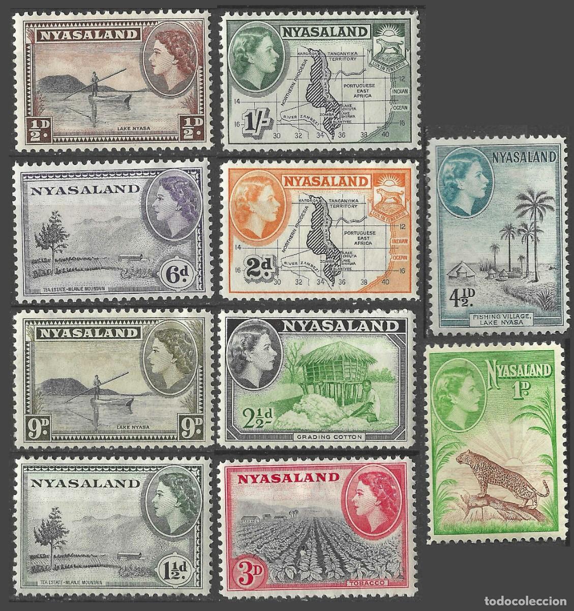 Sellos: NYASALAND/1953/MH/SC#97-106/ REINA ELIZABETH II / QEII / PAISAJES/ 10v/15v