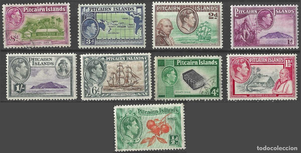 Sellos: PITCAIRN ISLANDS/1940-51/MH/SC#4-7, 5A & 6A USED/ KGVI / NARANAJA/ MAPA/ PAISAJES/ 9v/10v