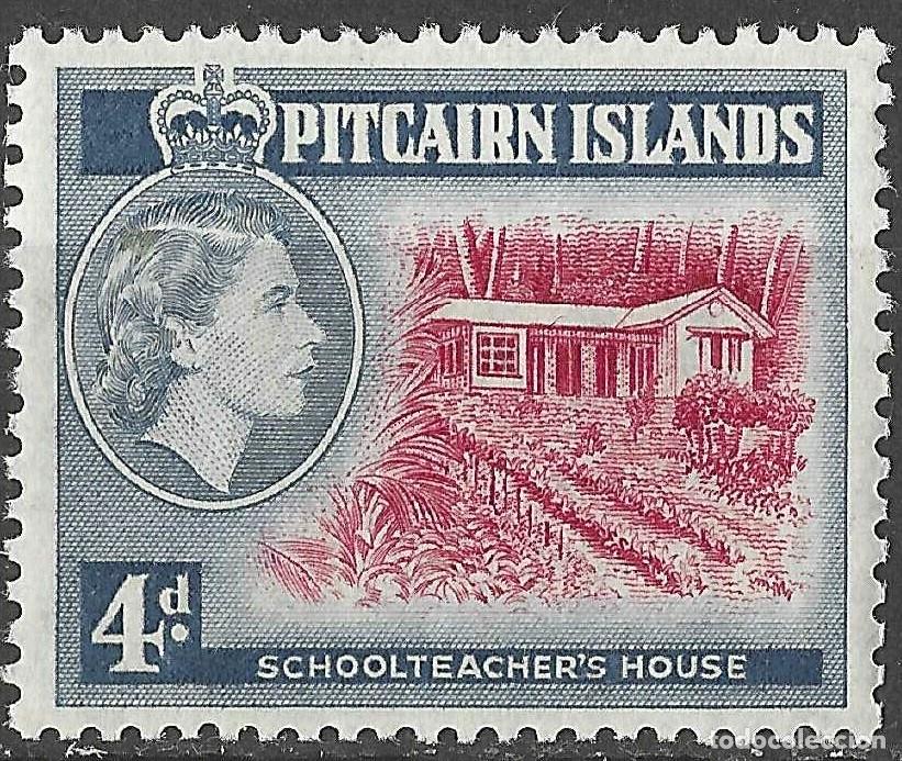 Sellos: PITCAIRN ISLANDS/1958/MNH/SC#31/ REINA ELIZABETH II / QEII / ESCUELA/ 4p ULTRA & ROJO ROSA
