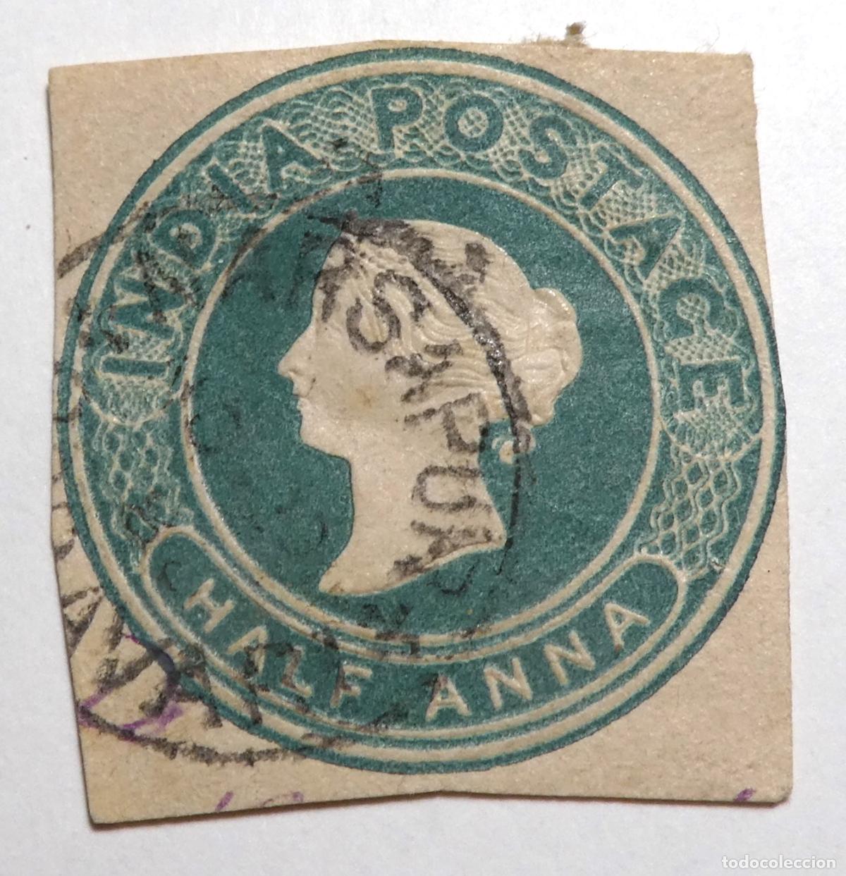 Sellos: 1896 INDIA MEDIA ANNA REINA VICTORIA SELLO CL&Aacute;SICO EN RELIEVE