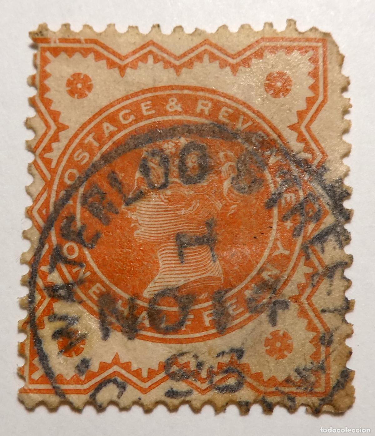 Sellos: Sello postal de GRAN BRETA&Ntilde;A ONE HALF PENNY 1887