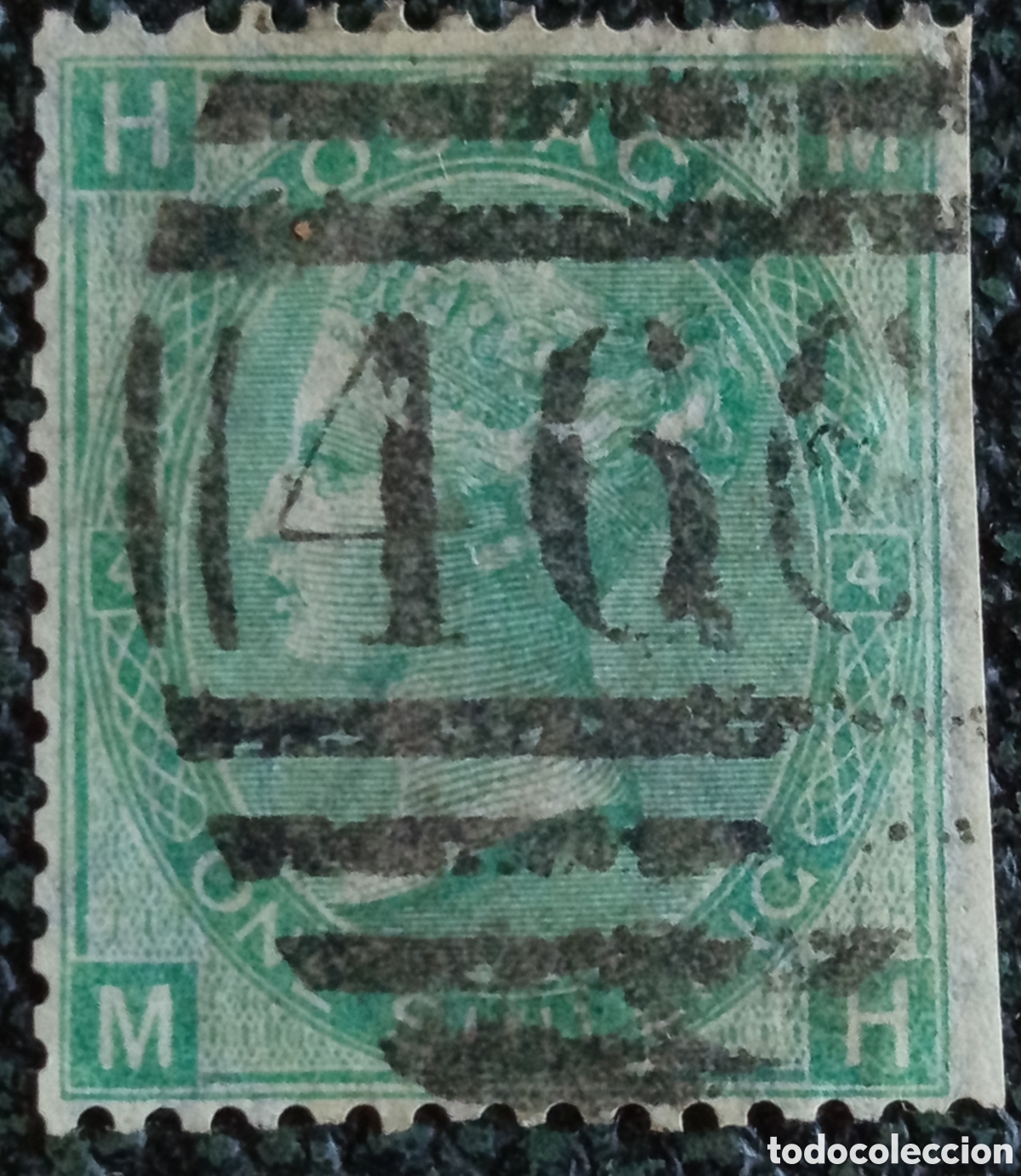 Sellos: Sello Gran Breta&ntilde;a 1867 Reina Victoria 1s Verde Placa 4 Usado - Cat&aacute;logo SG #117